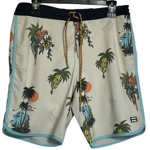 Billabong Recycler Lo Tide Parrot And Palm Trees Board Shorts Size 30 Vacation